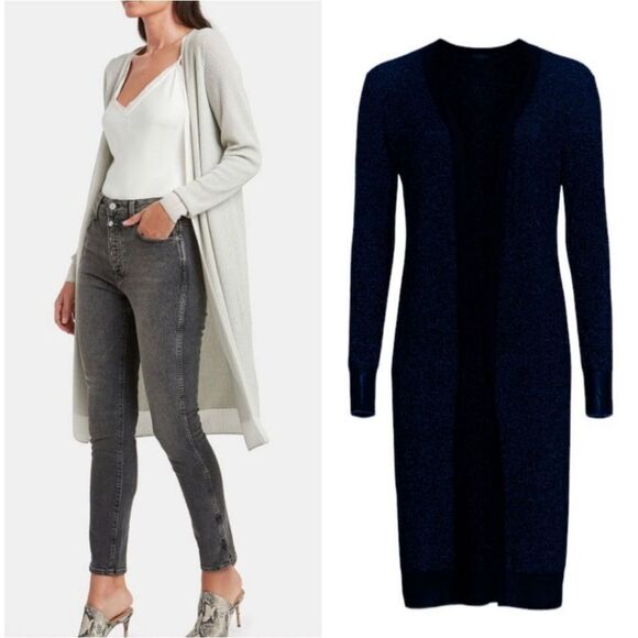 Rag & Bone Rower Longline 100% Merino Wool Sweater Cardigan Duster Navy Blue L - Picture 1 of 8